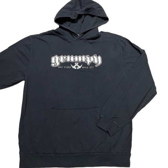 Walt Disney World 1971 Grumpy Hoodie Sweatshirt Unisex M Black Cotton Snow White - Picture 1 of 8